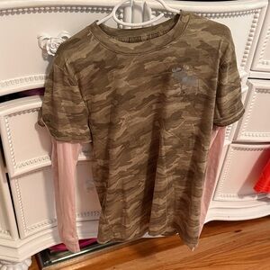 abercrombie kids Olive Camo Tee with Pink Layered Sleeves